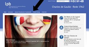 Die Startseite: Obere Leiste über dem großen Bild mit verschiedenen Bereichen.