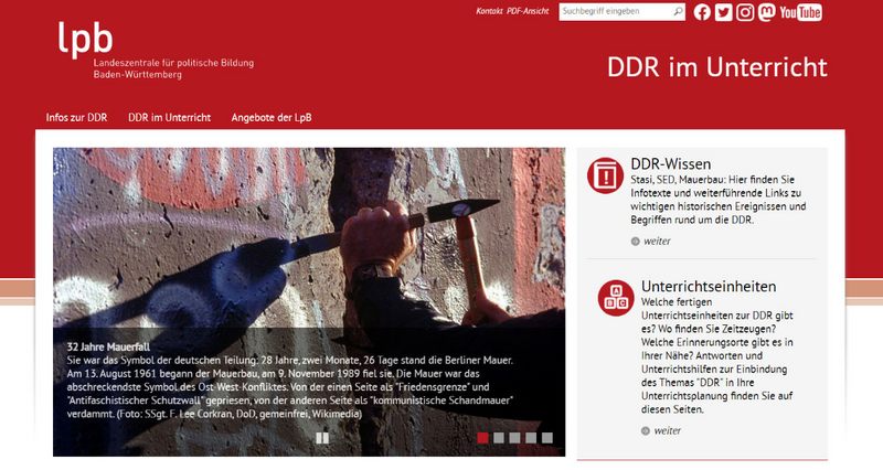 Darstellung der Start-Internet·seite über die DDR